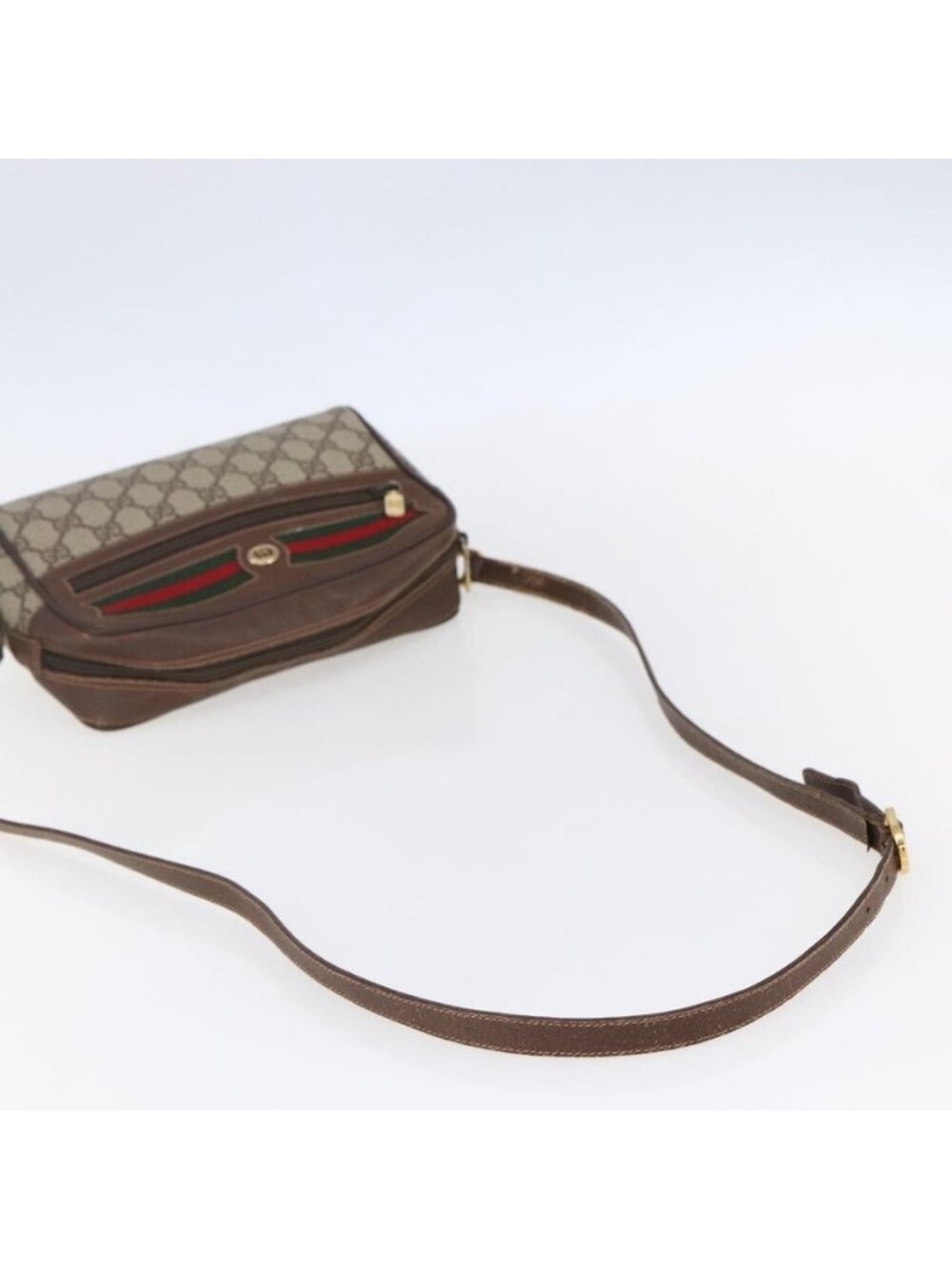 Authentic GUCCI GG Supreme Web Sherry Line Bag PVC Beige Gold 56 02 087 - Picture 14 of 16